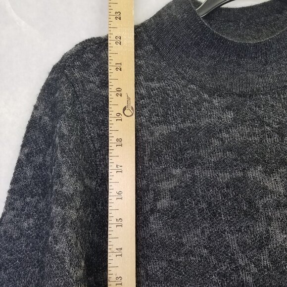 Anthropologie Sweater Lrg Hanna Lace Merino Wool Mock Neck Charcoal Ruffle Sheer - Picture 12 of 15